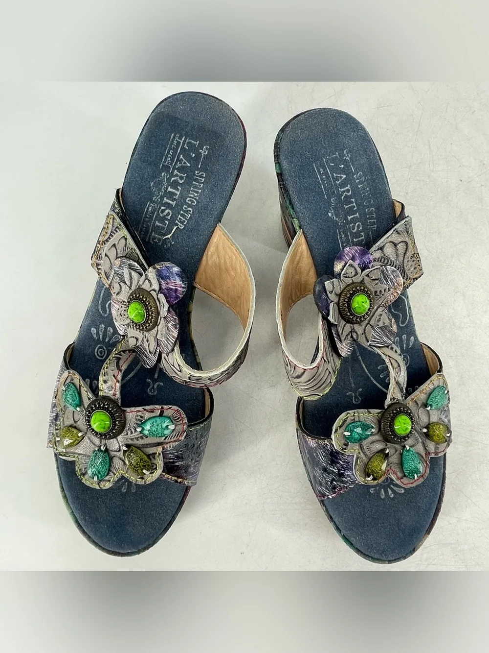 L'Artiste Spring Step Sandals Size 38 7.5 Lilac Painted Leather Rainbow
